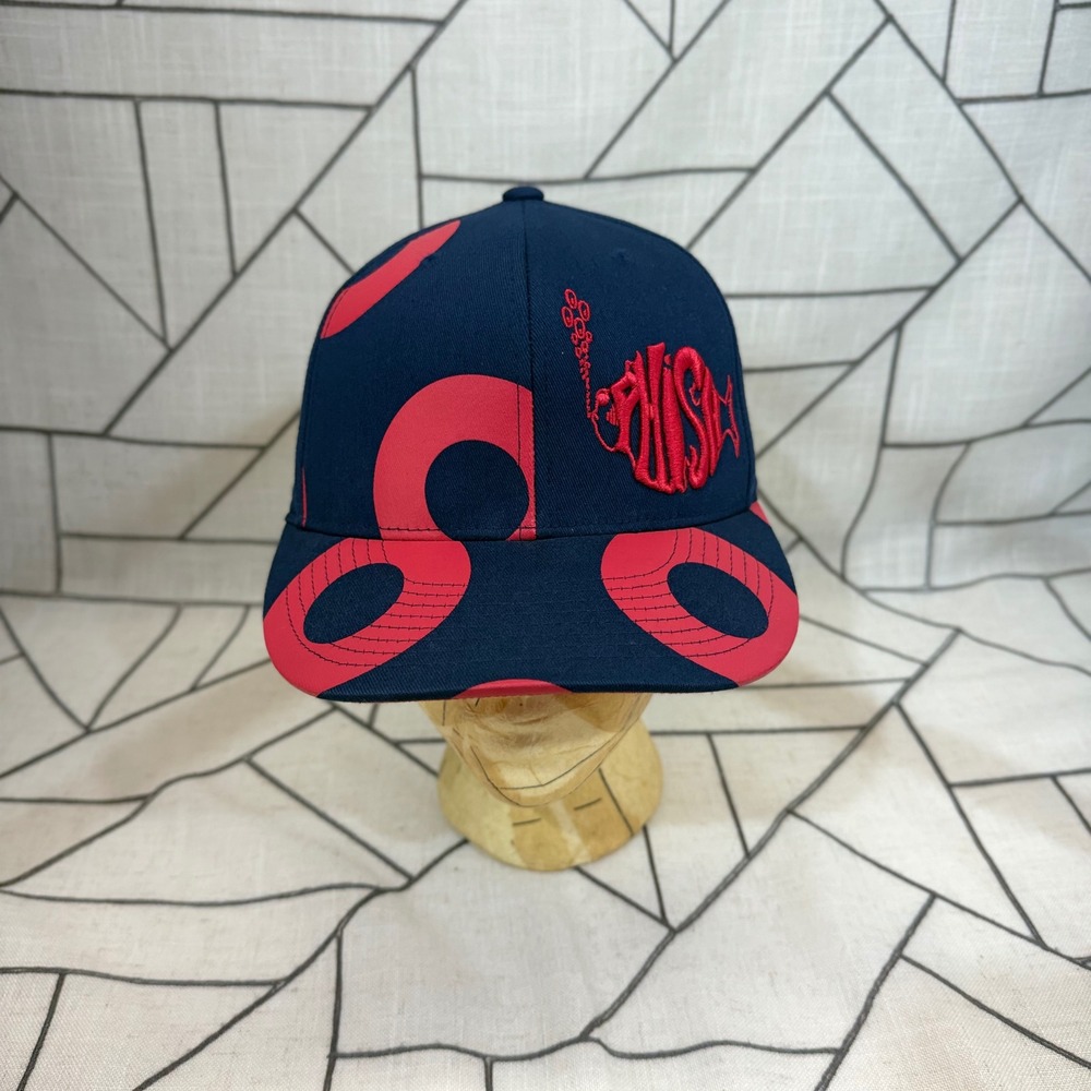 Phish 210 Fitted Hat 6 7/8-7 1/4 Navy Blue Red Donut Pattern Flat Brim Cap